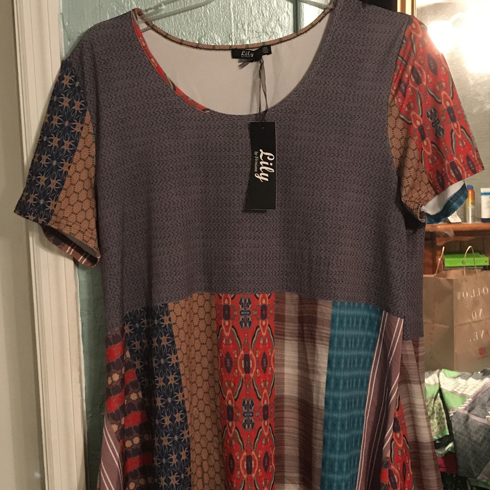 NEW Brown / Red Patchwork tunic